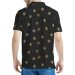 Black And Gold Snowflake Pattern Print Men's Polo Shirt