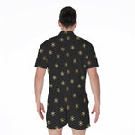 Black And Gold Snowflake Pattern Print Men's Rompers