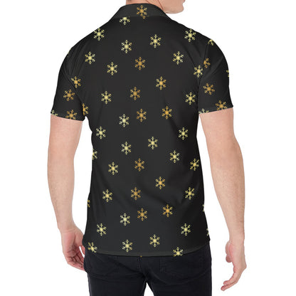 Black And Gold Snowflake Pattern Print Men's Shirt