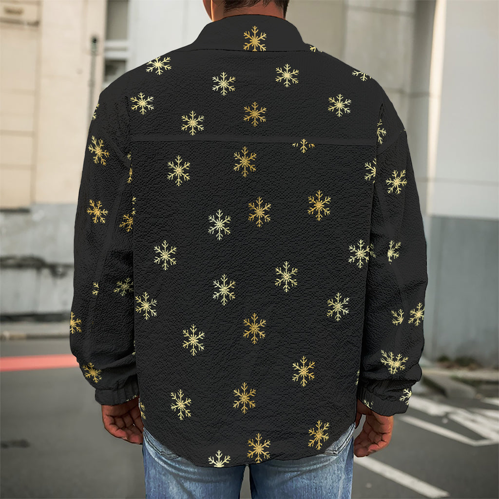 Black And Gold Snowflake Pattern Print Men's Shirt Jacket