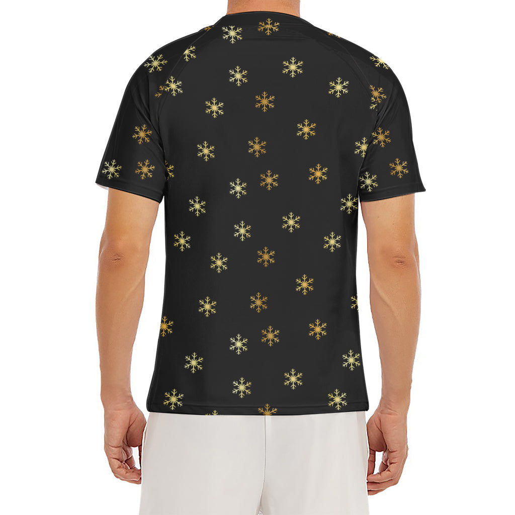 Black And Gold Snowflake Pattern Print Men's Short Sleeve Rash Guard