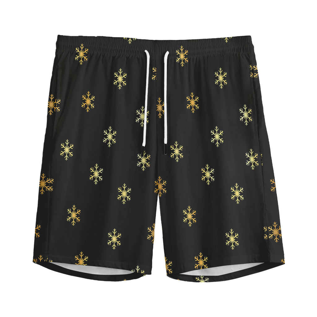 Black And Gold Snowflake Pattern Print Men's Sports Shorts