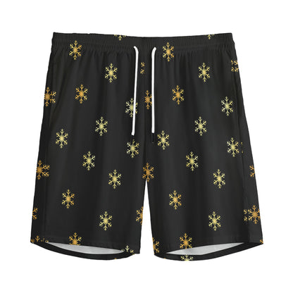 Black And Gold Snowflake Pattern Print Men's Sports Shorts