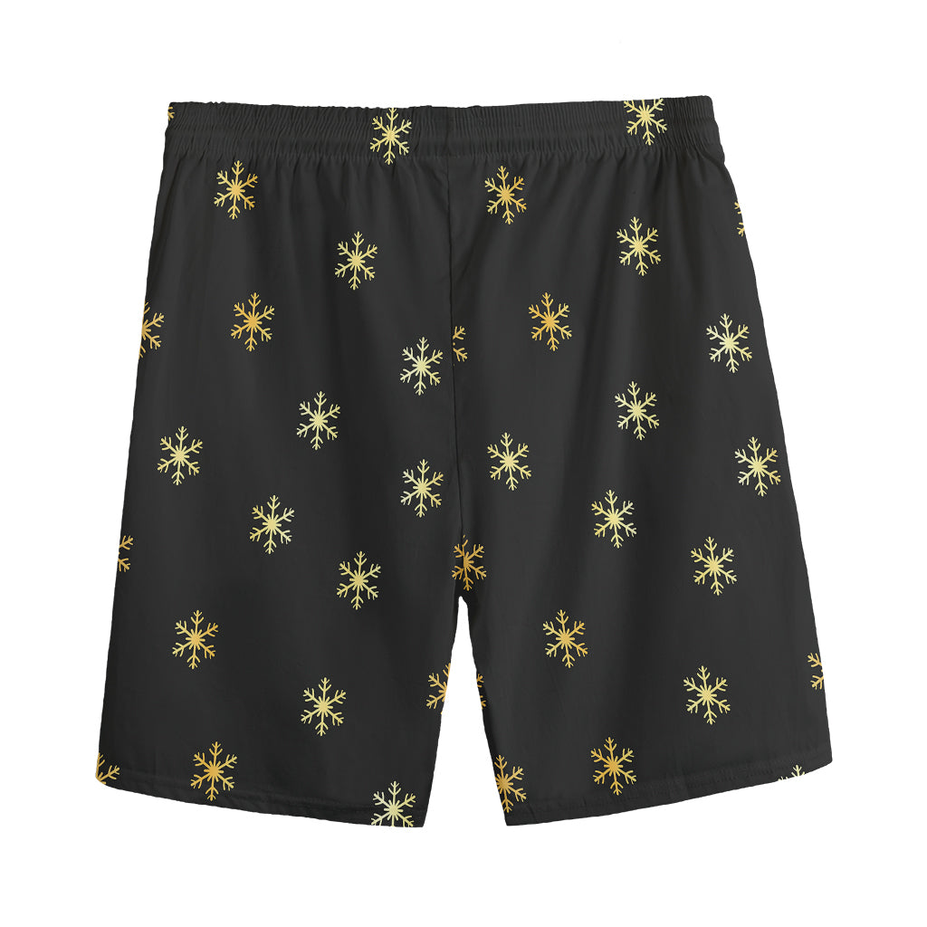 Black And Gold Snowflake Pattern Print Men's Sports Shorts