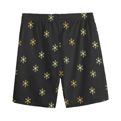 Black And Gold Snowflake Pattern Print Men's Sports Shorts