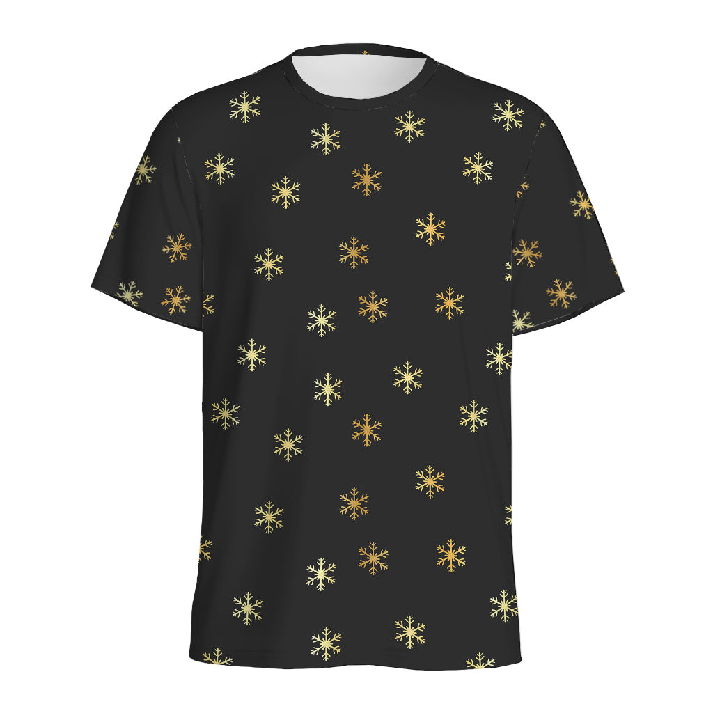 Black And Gold Snowflake Pattern Print Men's Sports T-Shirt