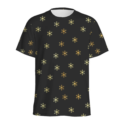 Black And Gold Snowflake Pattern Print Men's Sports T-Shirt