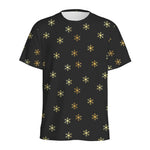 Black And Gold Snowflake Pattern Print Men's Sports T-Shirt