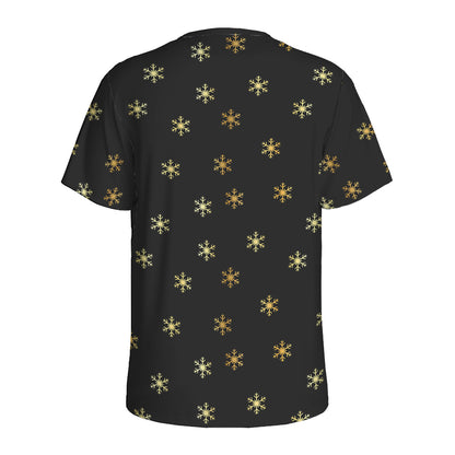 Black And Gold Snowflake Pattern Print Men's Sports T-Shirt