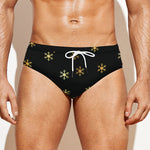 Black And Gold Snowflake Pattern Print Men's Swim Briefs