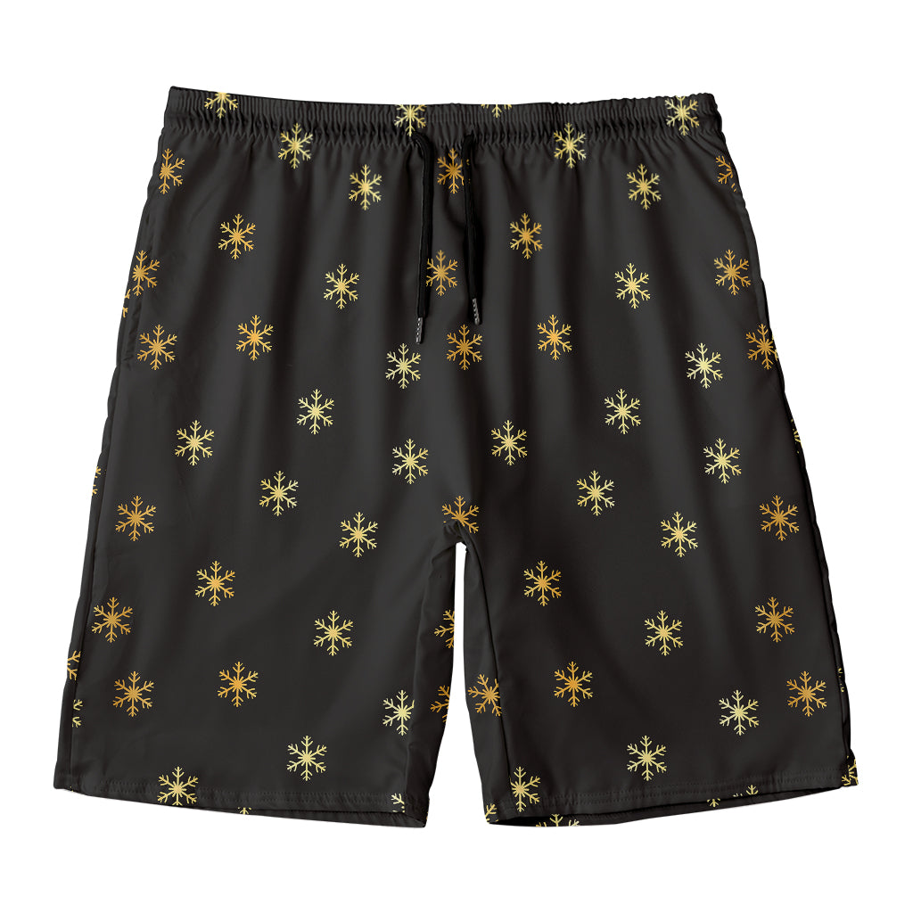 Black And Gold Snowflake Pattern Print Men's Swim Trunks