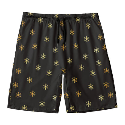 Black And Gold Snowflake Pattern Print Men's Swim Trunks