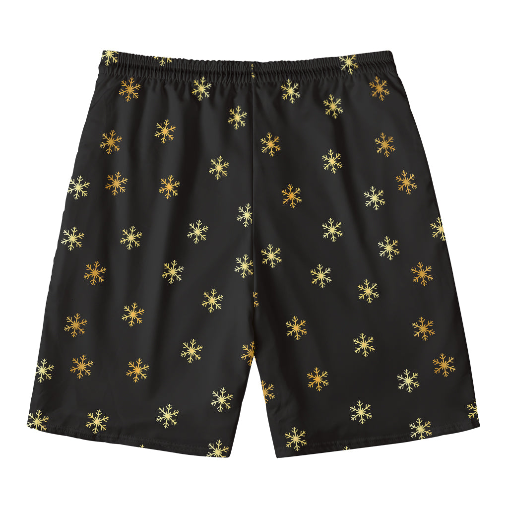 Black And Gold Snowflake Pattern Print Men's Swim Trunks