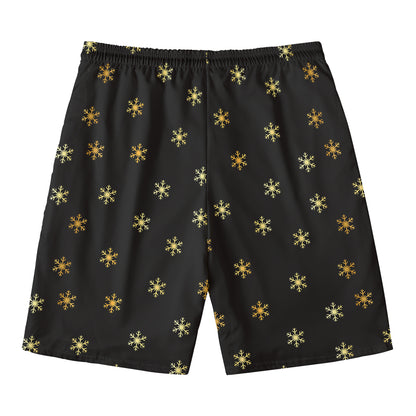 Black And Gold Snowflake Pattern Print Men's Swim Trunks