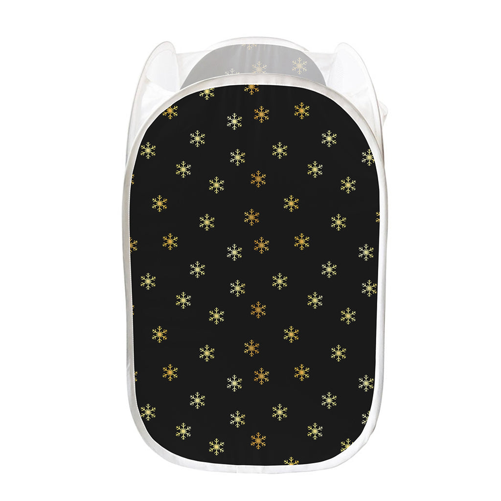 Black And Gold Snowflake Pattern Print Mesh Laundry Hamper