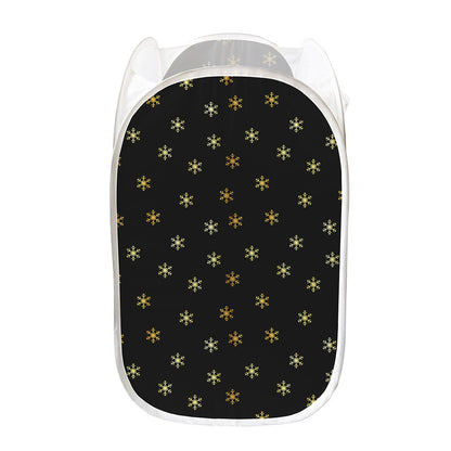 Black And Gold Snowflake Pattern Print Mesh Laundry Hamper