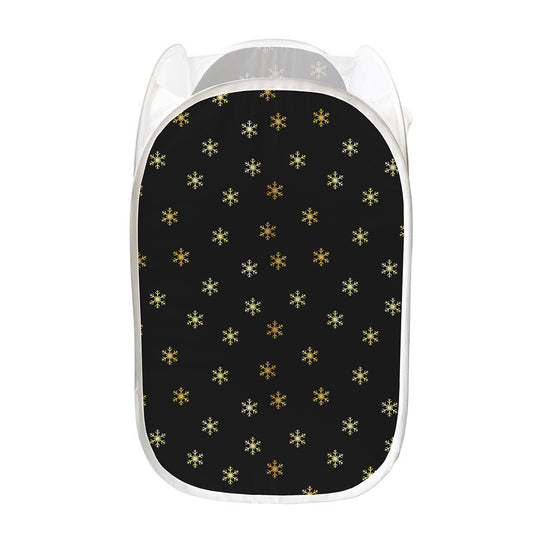 Black And Gold Snowflake Pattern Print Mesh Laundry Hamper
