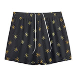 Black And Gold Snowflake Pattern Print Mesh Shorts