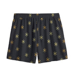 Black And Gold Snowflake Pattern Print Mesh Shorts