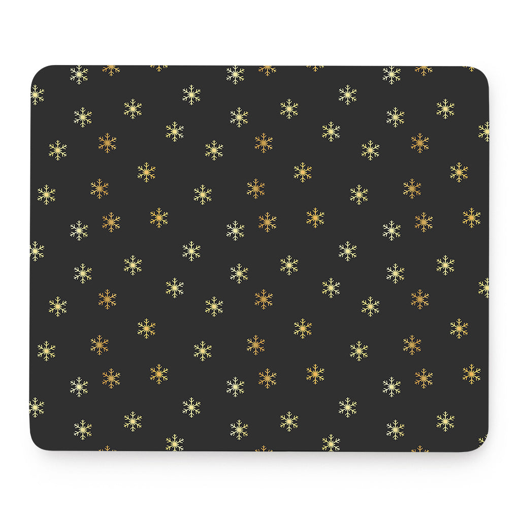 Black And Gold Snowflake Pattern Print Mouse Pad