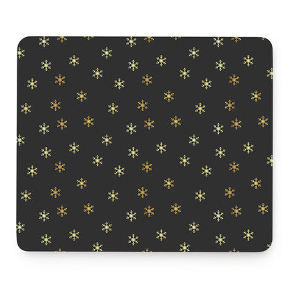 Black And Gold Snowflake Pattern Print Mouse Pad