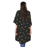 Black And Gold Snowflake Pattern Print Open Front Beach Cover Up