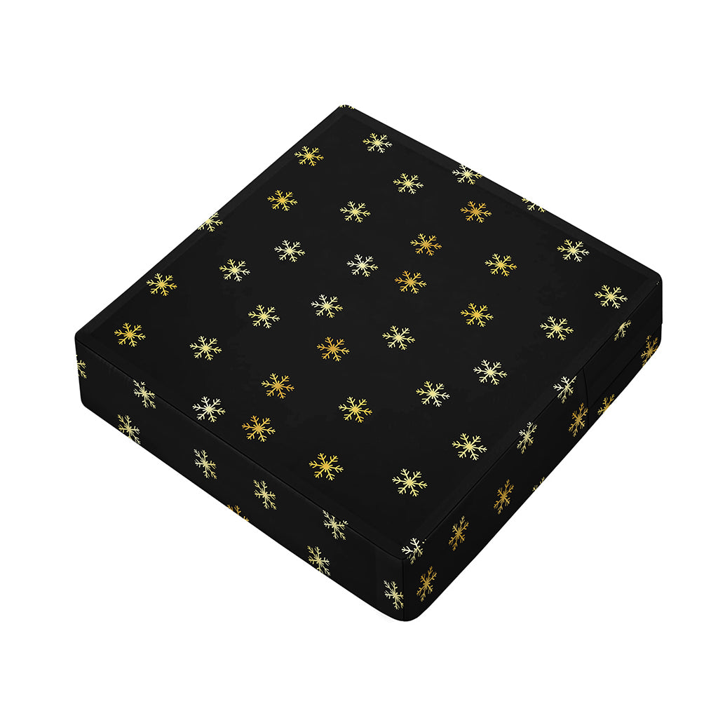 Black And Gold Snowflake Pattern Print Outdoor Seat Cushion Cover