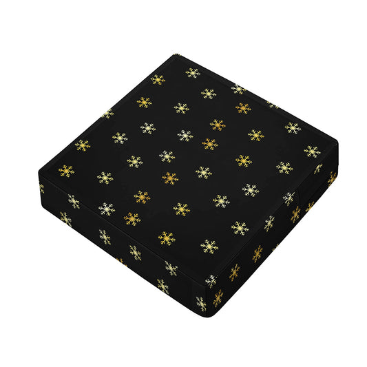 Black And Gold Snowflake Pattern Print Outdoor Seat Cushion Cover