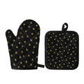 Black And Gold Snowflake Pattern Print Oven Mitt And Pot Holder Set