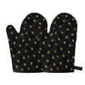 Black And Gold Snowflake Pattern Print Oven Mitts