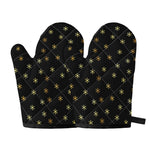 Black And Gold Snowflake Pattern Print Oven Mitts