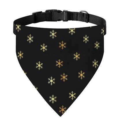 Black And Gold Snowflake Pattern Print Over The Collar Dog Bandana