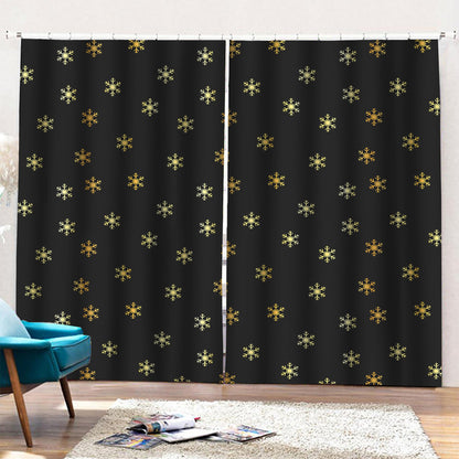 Black And Gold Snowflake Pattern Print Pencil Pleat Curtains