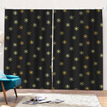 Black And Gold Snowflake Pattern Print Pencil Pleat Curtains