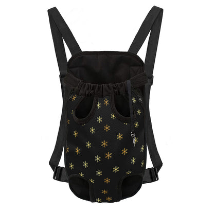 Black And Gold Snowflake Pattern Print Pet Carrier Backpack