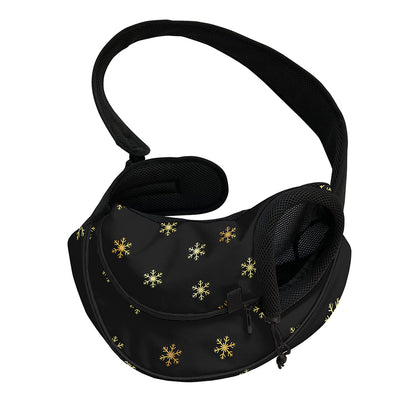 Black And Gold Snowflake Pattern Print Pet Sling Carrier