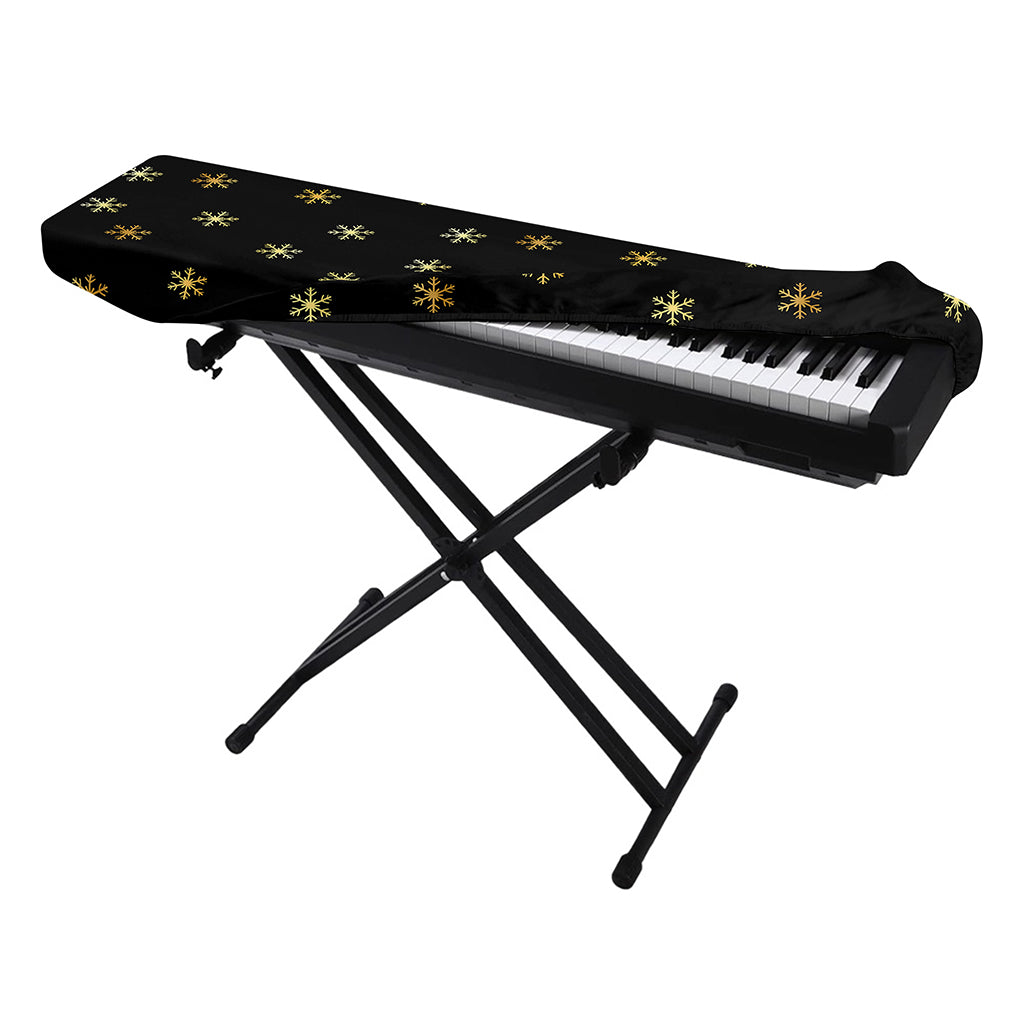 Black And Gold Snowflake Pattern Print Piano Keyboard Cover