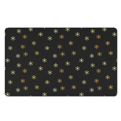 Black And Gold Snowflake Pattern Print Polyester Doormat
