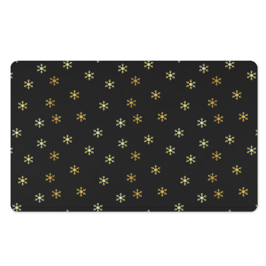 Black And Gold Snowflake Pattern Print Polyester Doormat