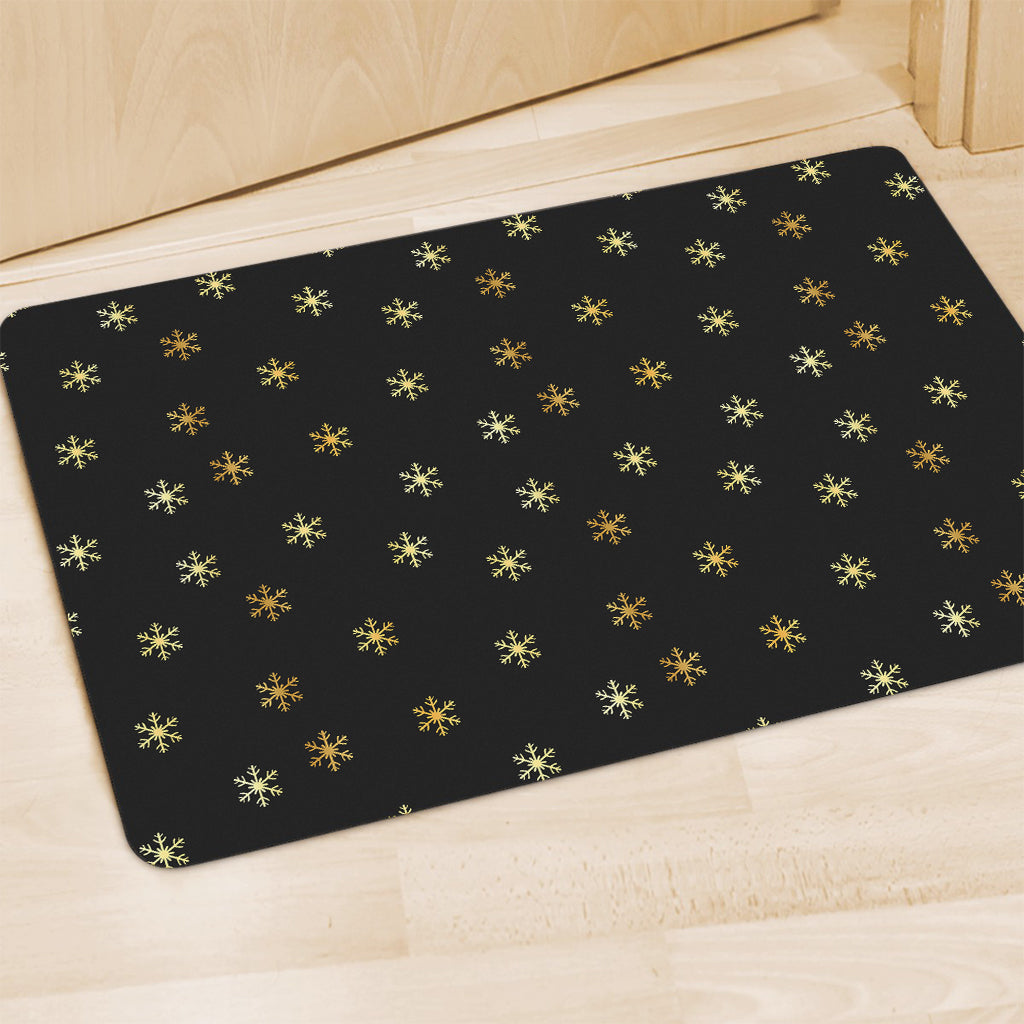 Black And Gold Snowflake Pattern Print Polyester Doormat