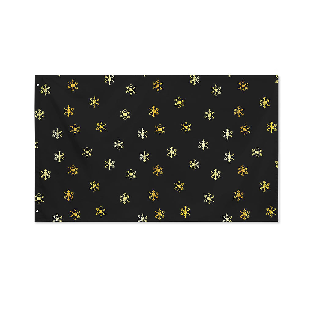 Black And Gold Snowflake Pattern Print Polyester Flag
