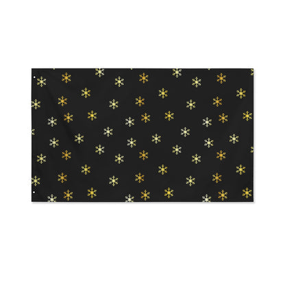 Black And Gold Snowflake Pattern Print Polyester Flag