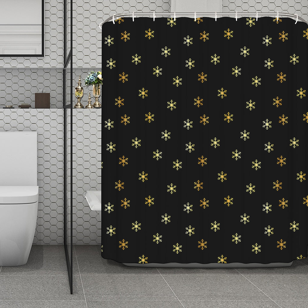 Black And Gold Snowflake Pattern Print Polyester Shower Curtain