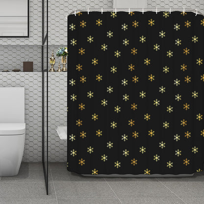 Black And Gold Snowflake Pattern Print Polyester Shower Curtain