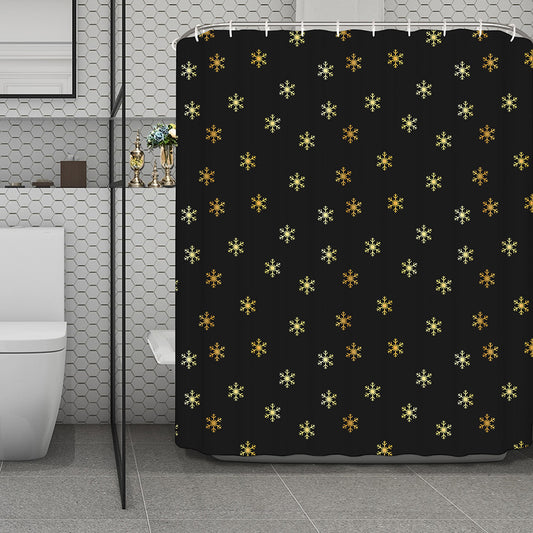 Black And Gold Snowflake Pattern Print Polyester Shower Curtain
