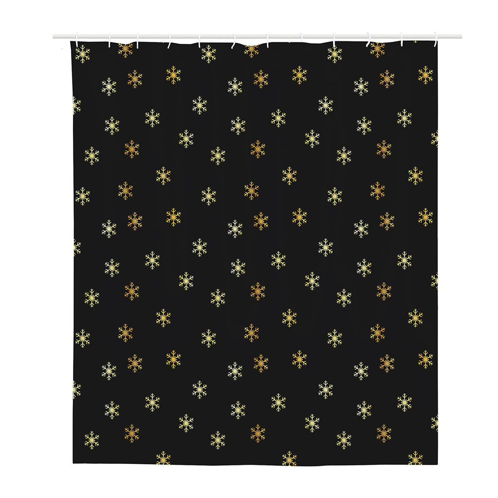 Black And Gold Snowflake Pattern Print Polyester Shower Curtain