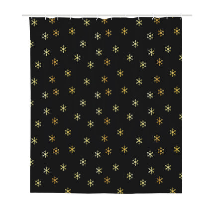 Black And Gold Snowflake Pattern Print Polyester Shower Curtain
