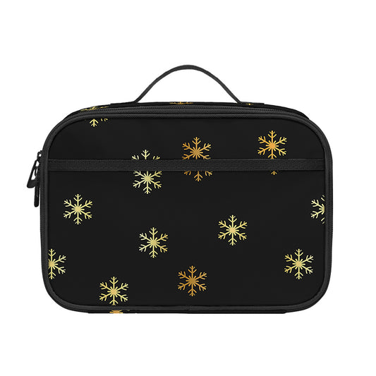Black And Gold Snowflake Pattern Print Portable Lunch Bag