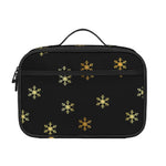 Black And Gold Snowflake Pattern Print Portable Lunch Bag