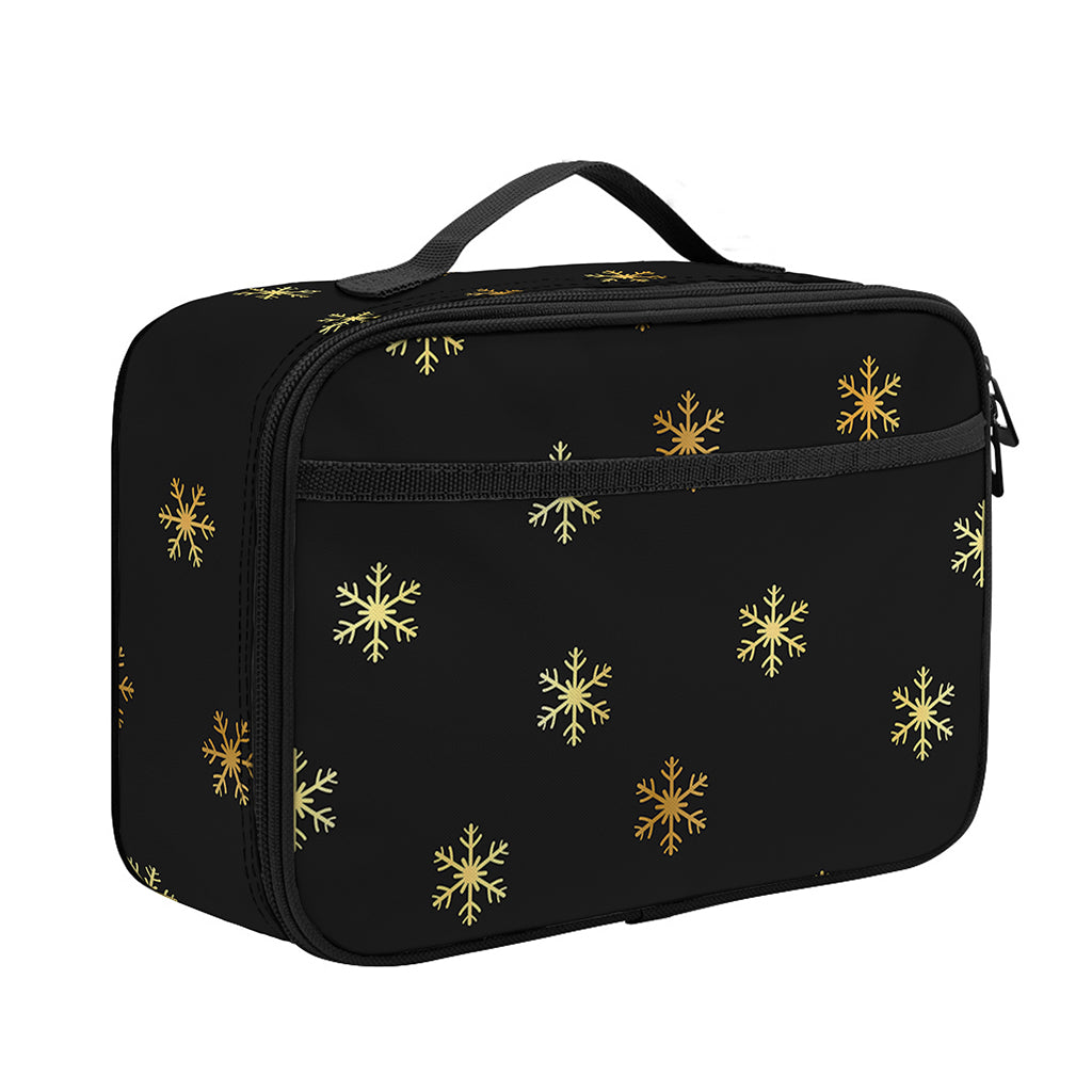 Black And Gold Snowflake Pattern Print Portable Lunch Bag